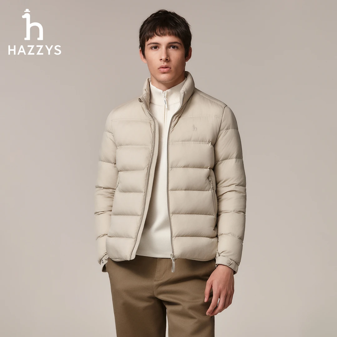 HAZZYS哈吉斯冬季男士保暖立领羽绒服短款轻奢外套时尚男装休闲
