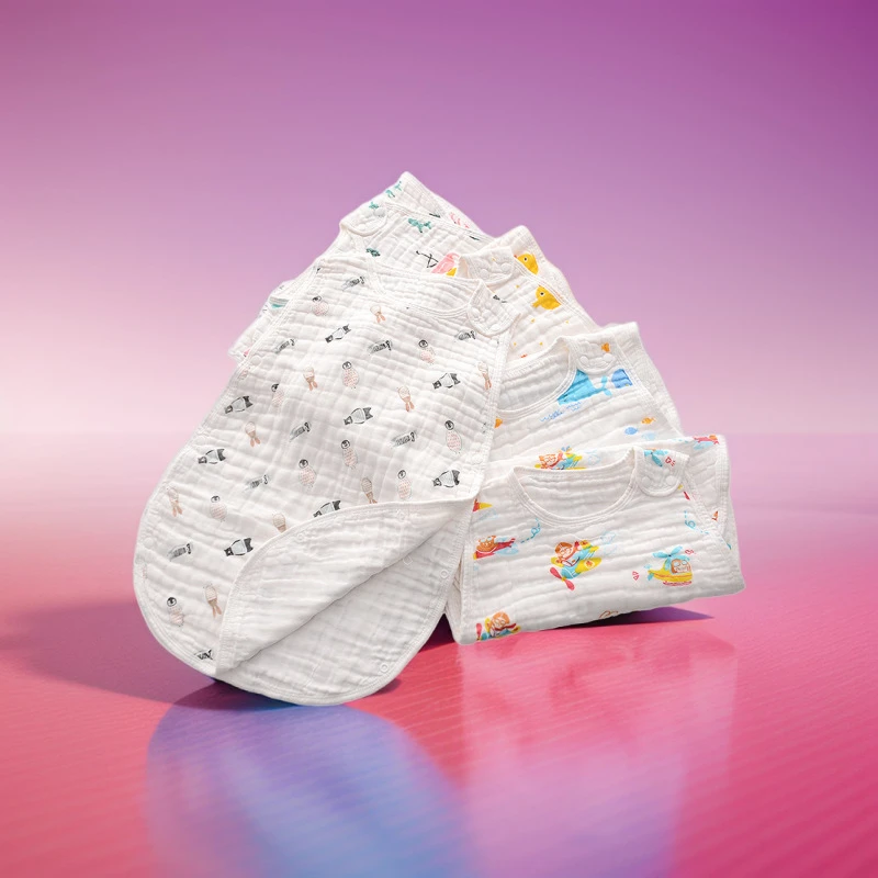 新生儿纱布睡袋春夏薄款两片背心防踢被四六层纱布睡袋婴幼儿