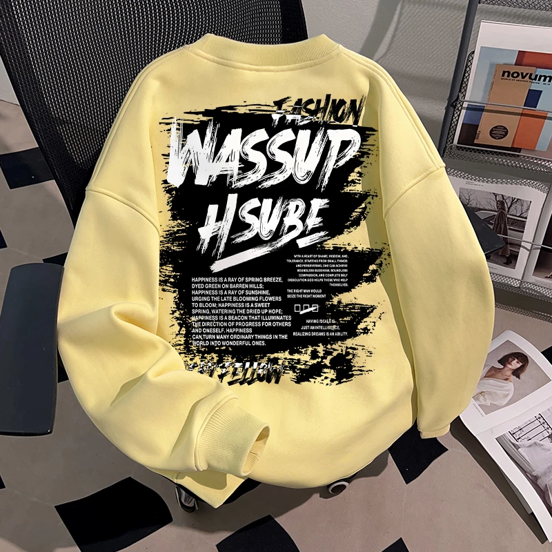 WASSUP HSUBE美式国潮牌重磅圆领卫衣男士秋季新款青少年上衣chic