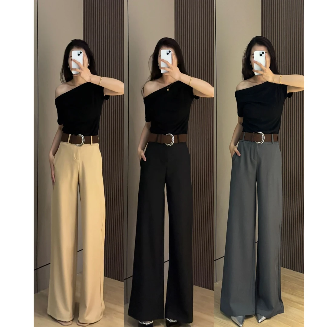 【赠腰带】早秋高腰西装裤2025休闲宽松垂感阔腿裤拖地裤黑色99369#