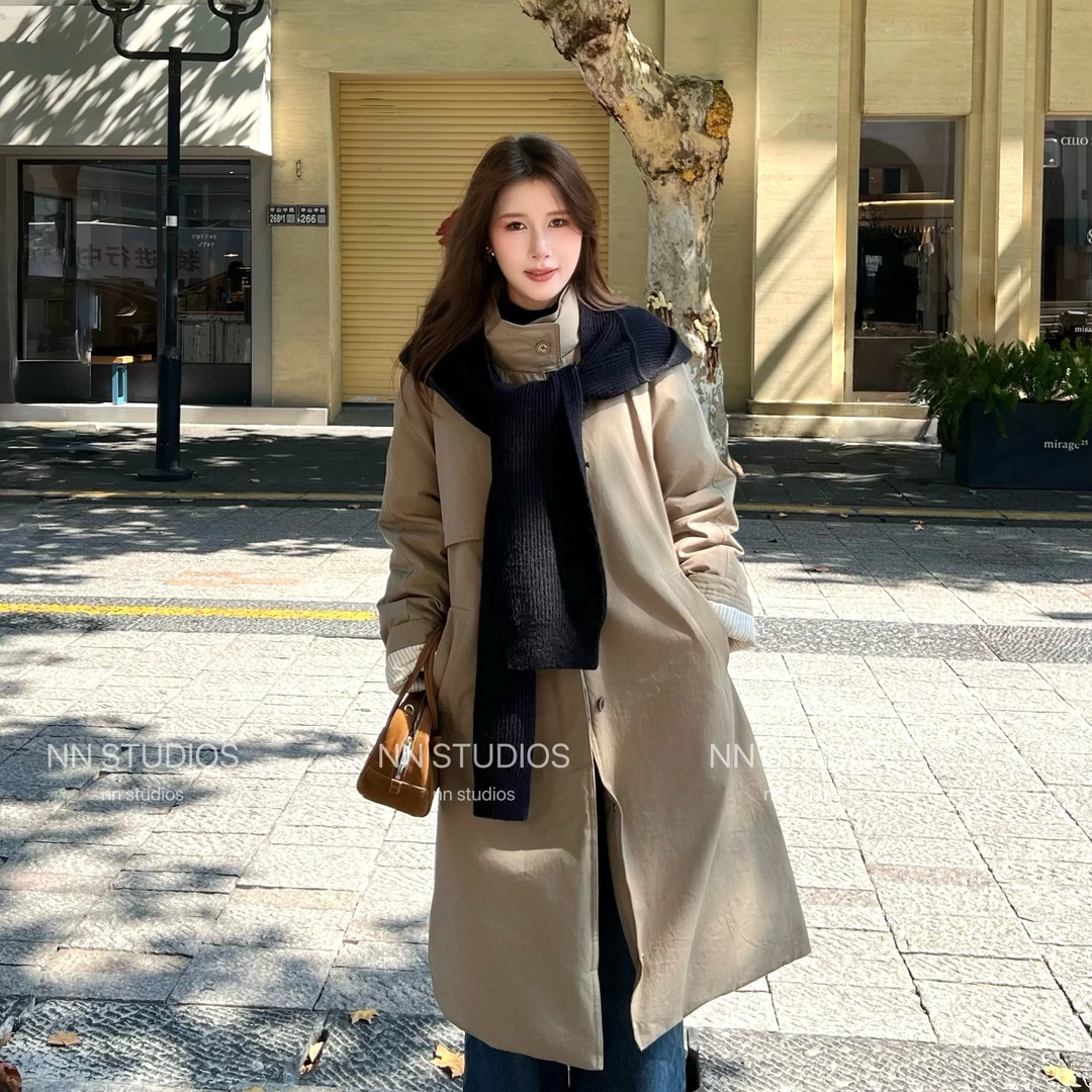 【可溯源安心绒90绒】层次穿搭” 大气风衣羽绒服披肩两件套设计【NN】