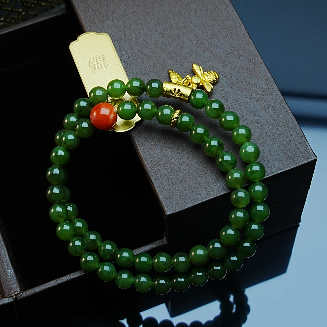 【老刘珠宝】86天然和田玉碧玉手串多样性发货发其一