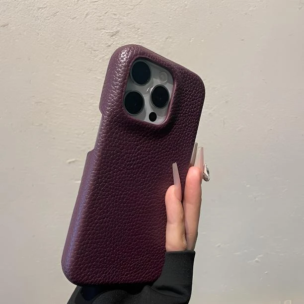 高级纯色荔枝纹适用苹果16pro手机壳iPhone15新款硬壳14pro时尚13