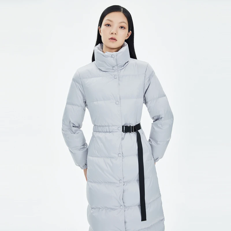 OBEG欧碧倩立领收腰中长款羽绒服连帽加厚修身50424543