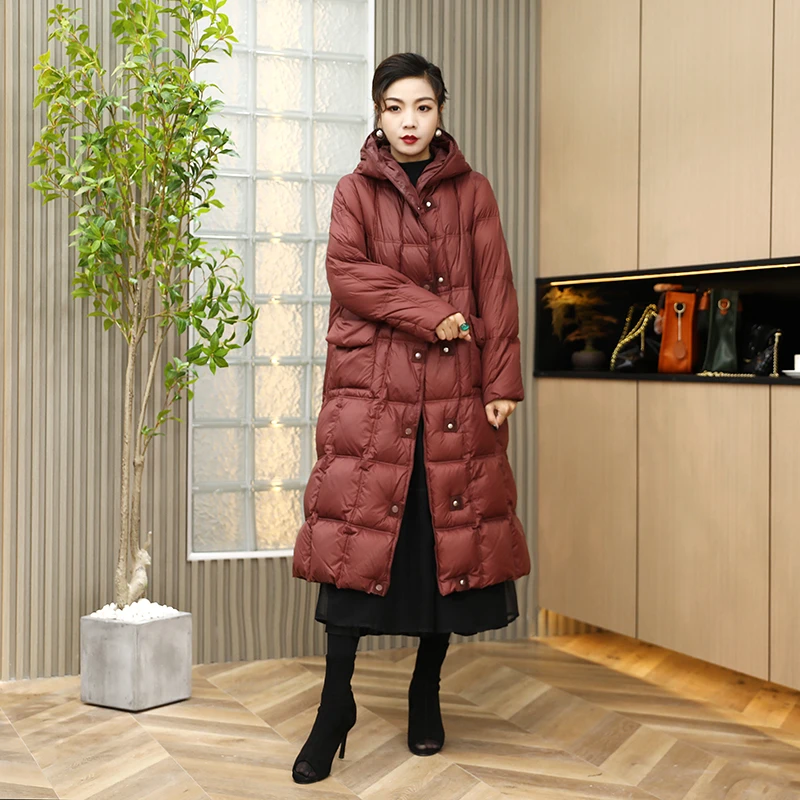 【新款】白鸭绒韩版宽松羽绒服女过膝长款冬季保暖外套时尚休闲