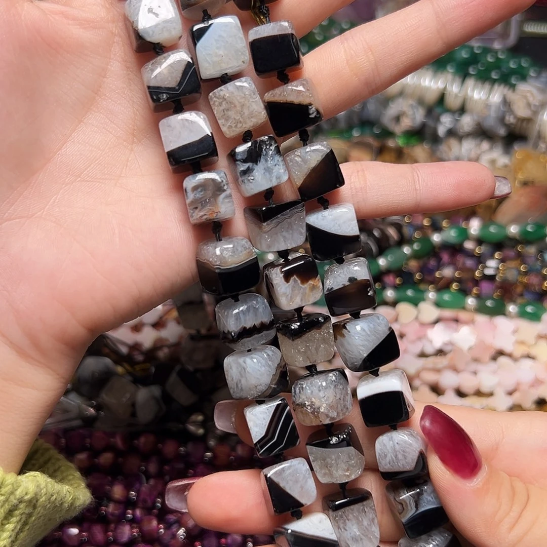 玛瑙/玉髓足银镶嵌珠宝半成品T418。11m天然水晶玛瑙共生体方糖