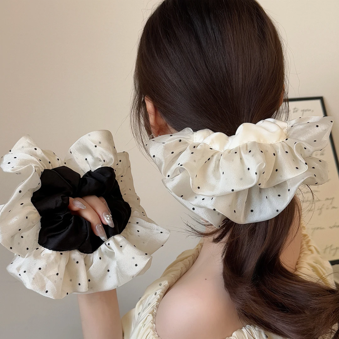 温柔波点超大珠光网纱大肠圈气质马尾皮筋发绳新款时尚发圈发饰女