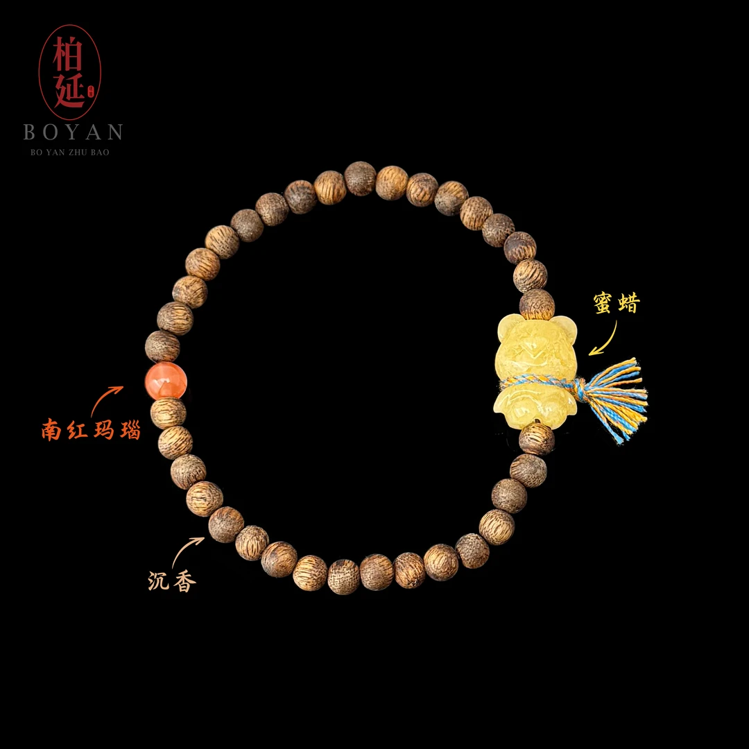 【国风】天然蜜蜡手工暴力熊手串时尚百搭DIY沉沉国潮单圈HT0514