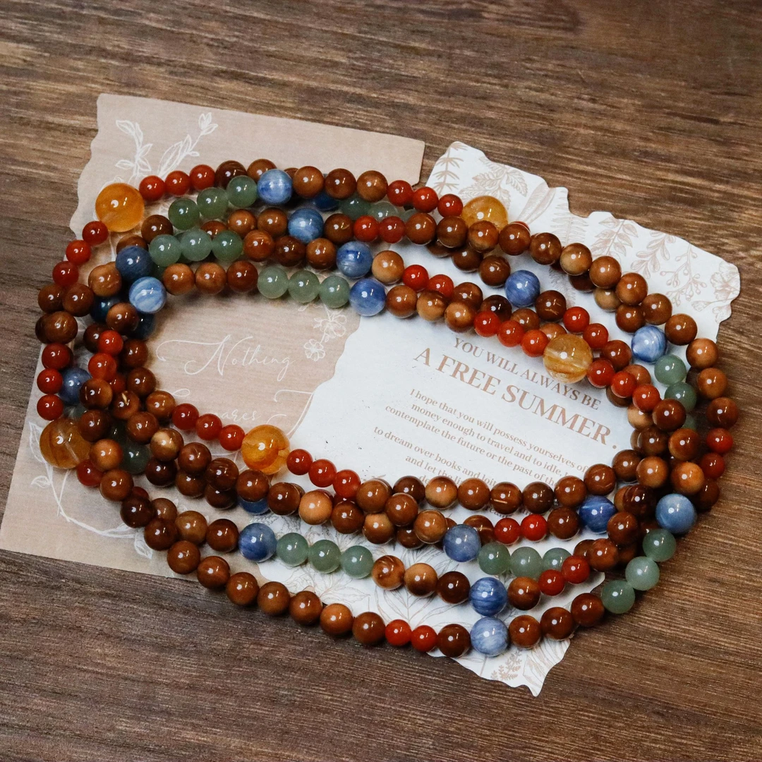 M035《文艺复兴》水晶库克和田玉南红设计手串双圈6-9mm多样性发一