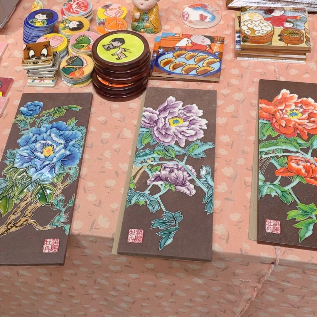 【闪购商品】瓷片蜗*?紫砂牡丹3个紫色，红色，蓝色