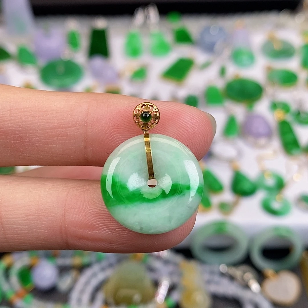 吊坠(不含链)18K金镶嵌翡翠