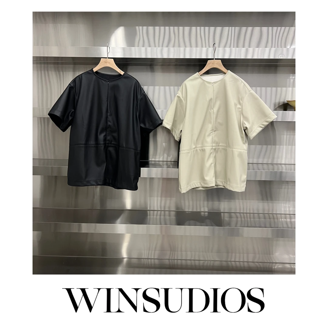 白兰地【WIN小众定制款】拉链休闲短袖皮上衣