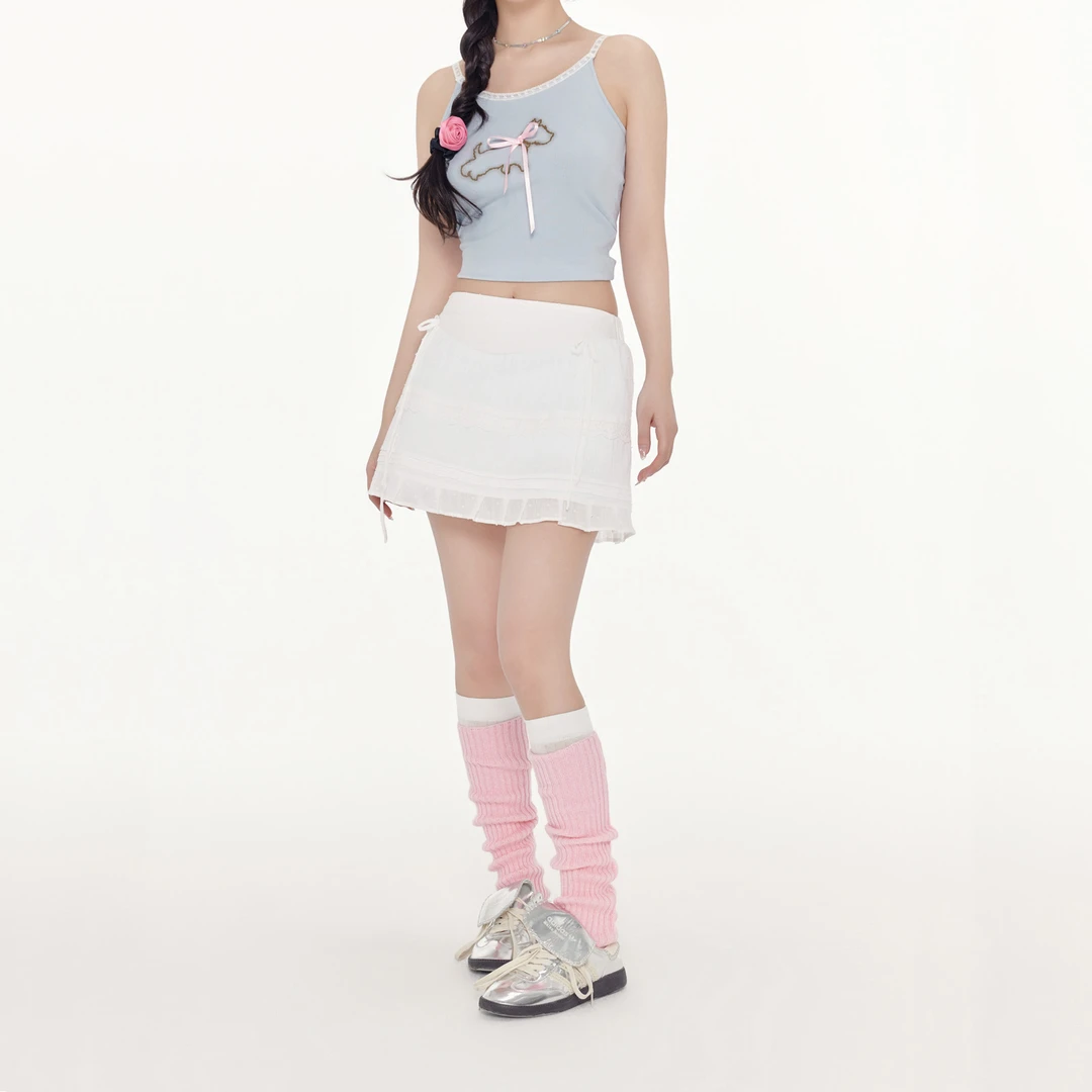 FPMZ 蛋糕短裙芭蕾风韩系蝴蝶结松紧腰设计百搭半身裙拼接蕾丝女