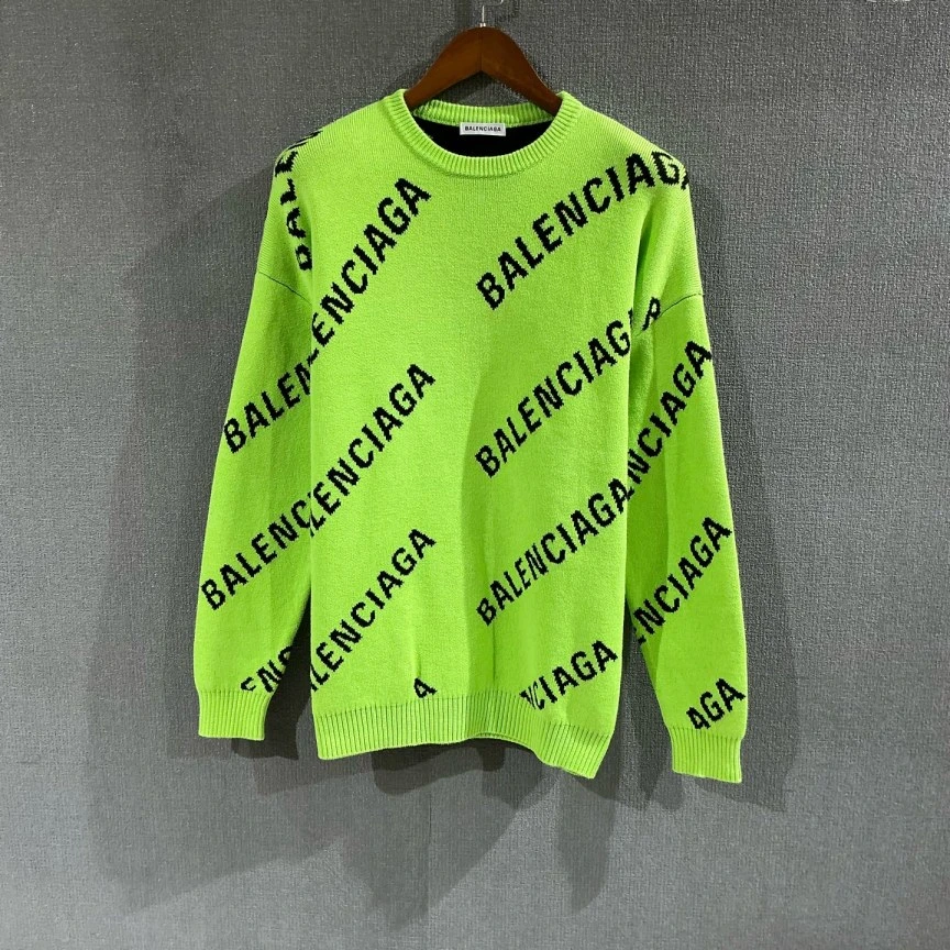 99新 Balenciaga/巴黎世家 （pm）满印弹幕绿色毛衣 s码/6105