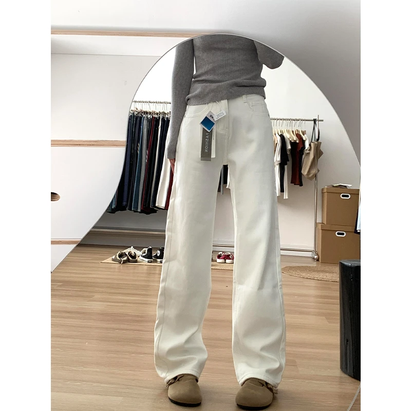 白色不透阔腿牛仔裤女夏季新款高腰宽松显瘦垂感百搭直筒直筒裤女