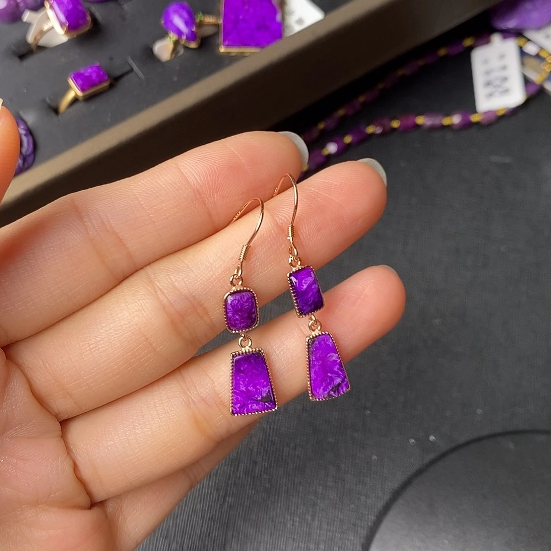 银S925镶嵌苏纪石（舒俱来）耳环