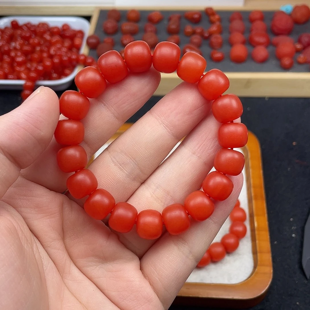 南红玛瑙11号保山柿子红哑光卡11+老型手链未镶嵌