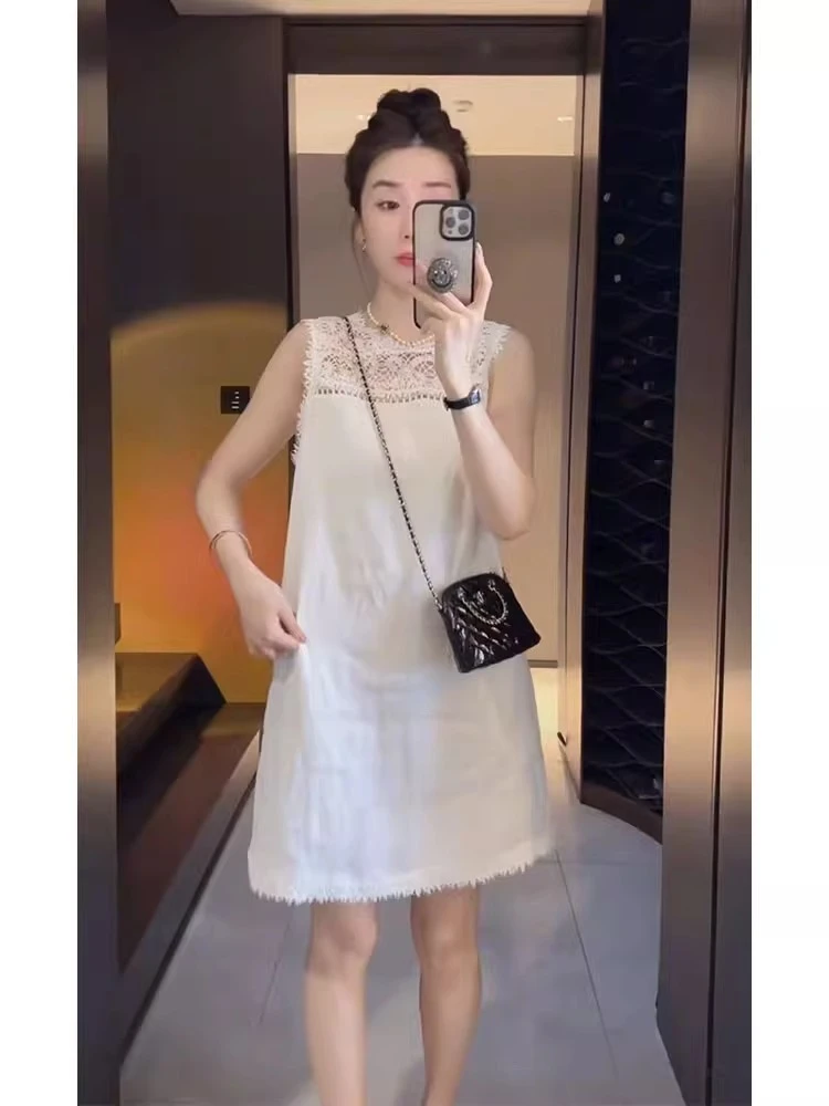 甜美法式小个子白色短裙气质高级感宽松显瘦无袖小香风连衣裙女夏
