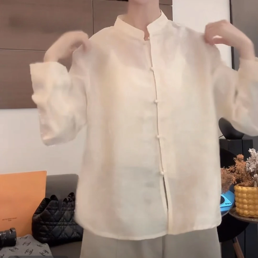 早秋新款时尚休闲中式浮光锦衬衫女2025设计感洋气百搭长袖上衣
