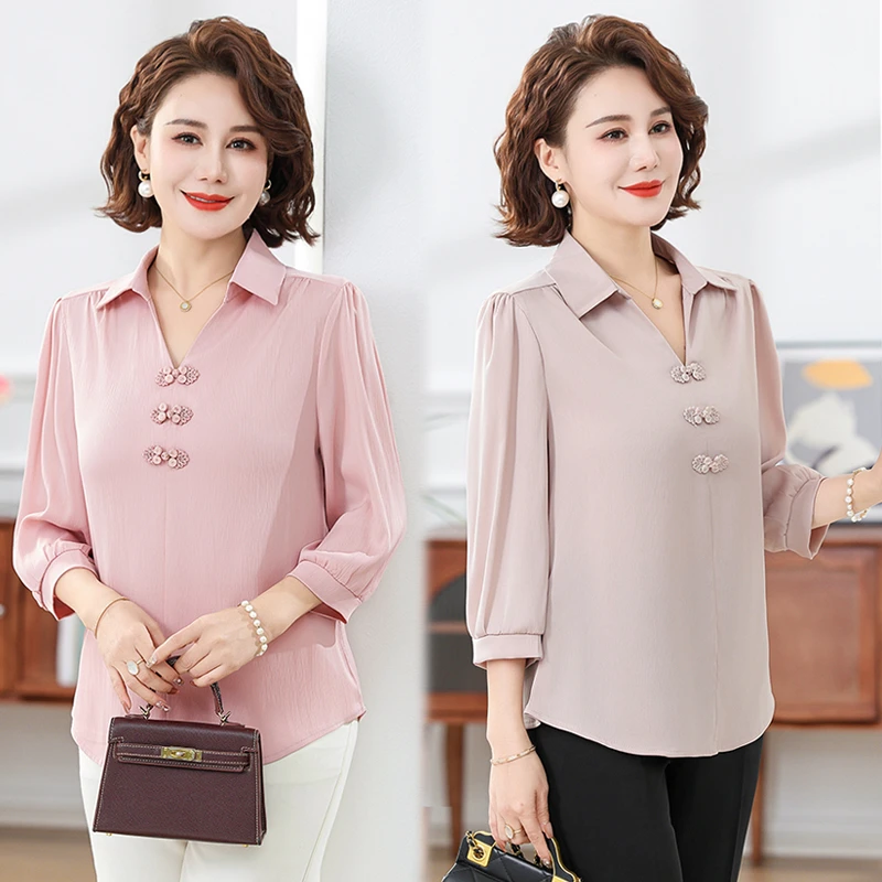 妈妈夏装2025新款上衣洋气打底衫中年女士衬衫时尚中老年夏装套装