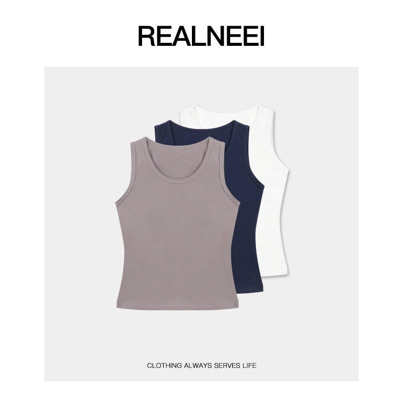 REALNEEI【U型背心】99棉 弹力背心休闲极简修身百搭内搭打底01217