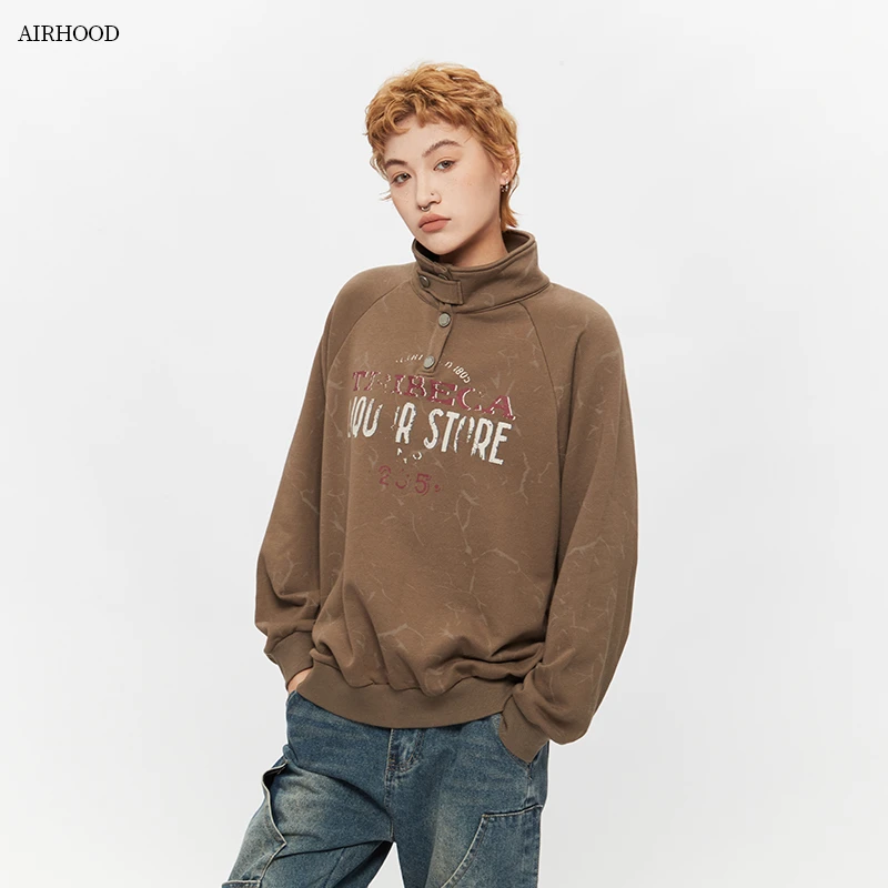 AIRHOOD2025秋季立领设计感宽松字母印花工装外套辣妹卫衣女N5357