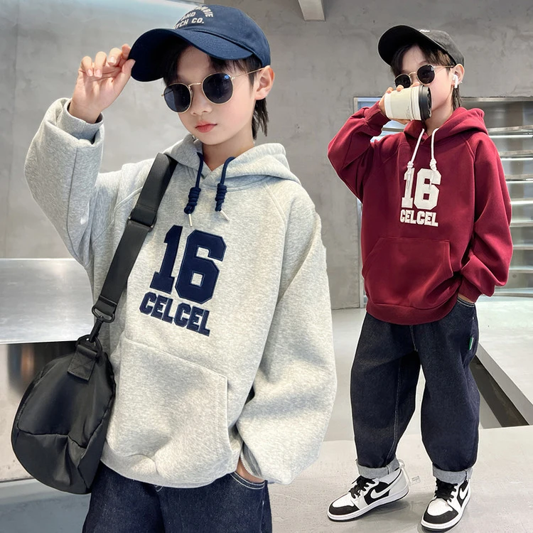 童装男童春秋款数字连帽卫衣2025男孩洋气韩版中大童休闲时尚上衣