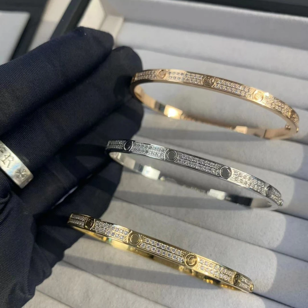 钛钢手镯 满天星手镯经典窄版宽版镶钻满钻轻奢气质高级感镯子
