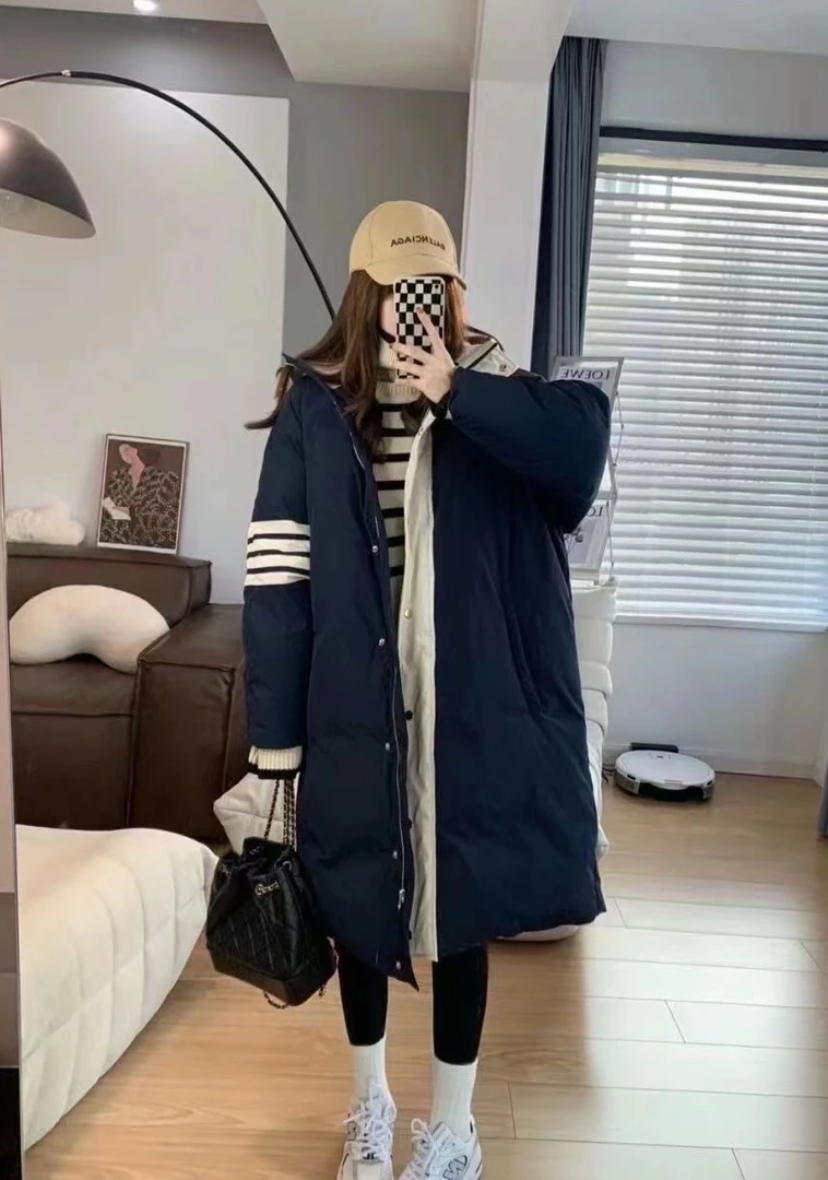 汤老师冬季中长款男女款四杆白鹅绒派克服羽绒服轻奢防水