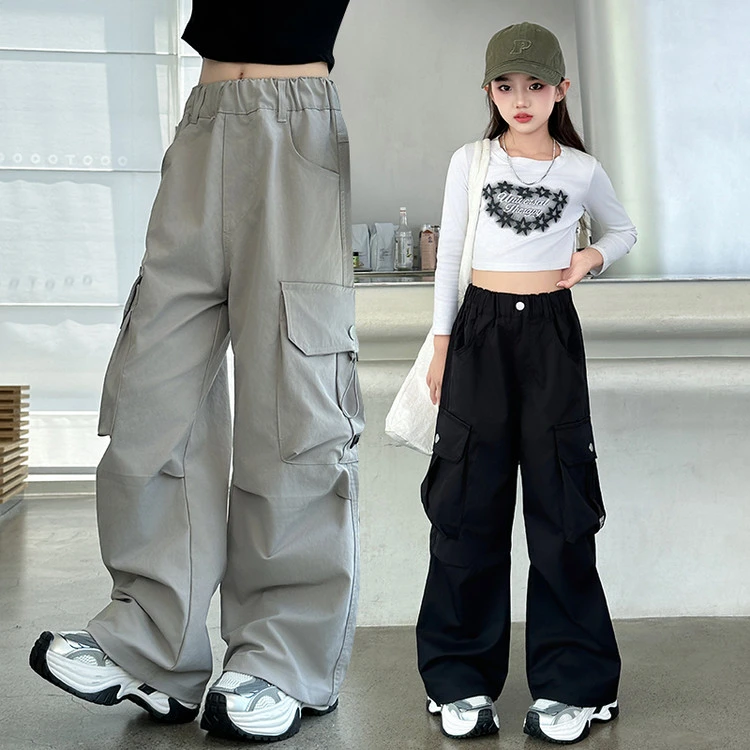 女童秋季韩版休闲裤初中生女孩百搭宽松春秋运动阔腿工装裤中大童