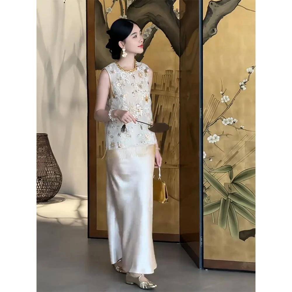 独特新中式国风年轻款盘扣改良唐装2025新款夏季上衣半裙两件套装