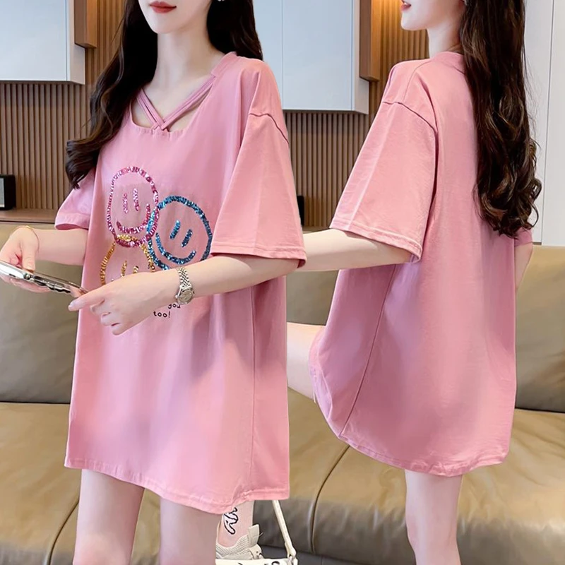 大码女装设计感纯棉短袖T恤女夏季新款韩版宽松百搭洋气辣妈上衣