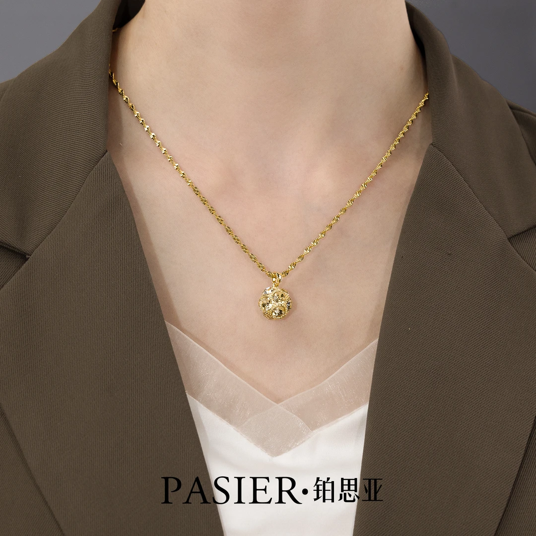 铜合金项链 [金秋映日]夏日高级感时尚百搭玲珑球项链