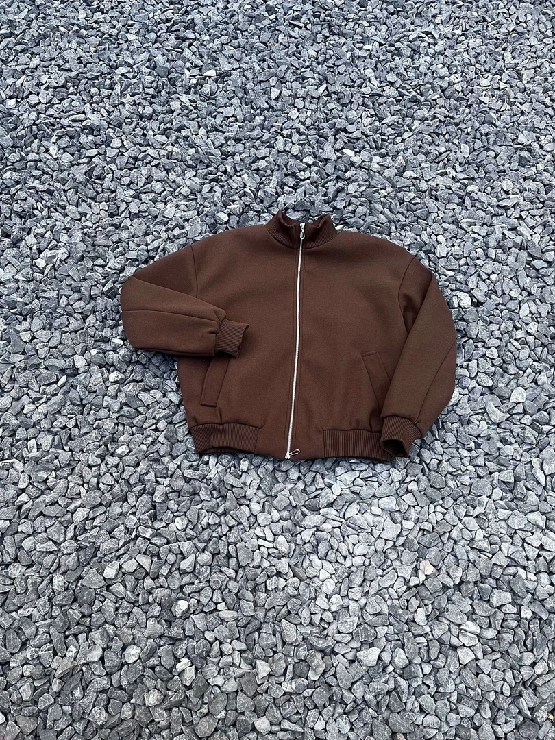 【金果子】美式复古双拉链cleanfit 短款毛呢外套垫肩立领夹克W6160