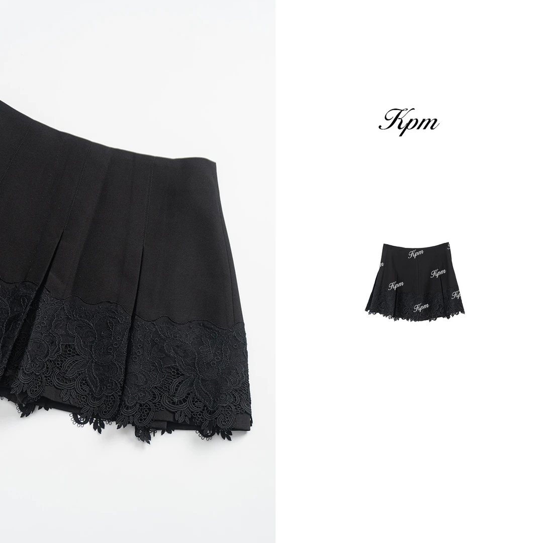 2025春夏季新款气质时尚蕾丝拼接黑色半身裙女显瘦a字短裙JN7054