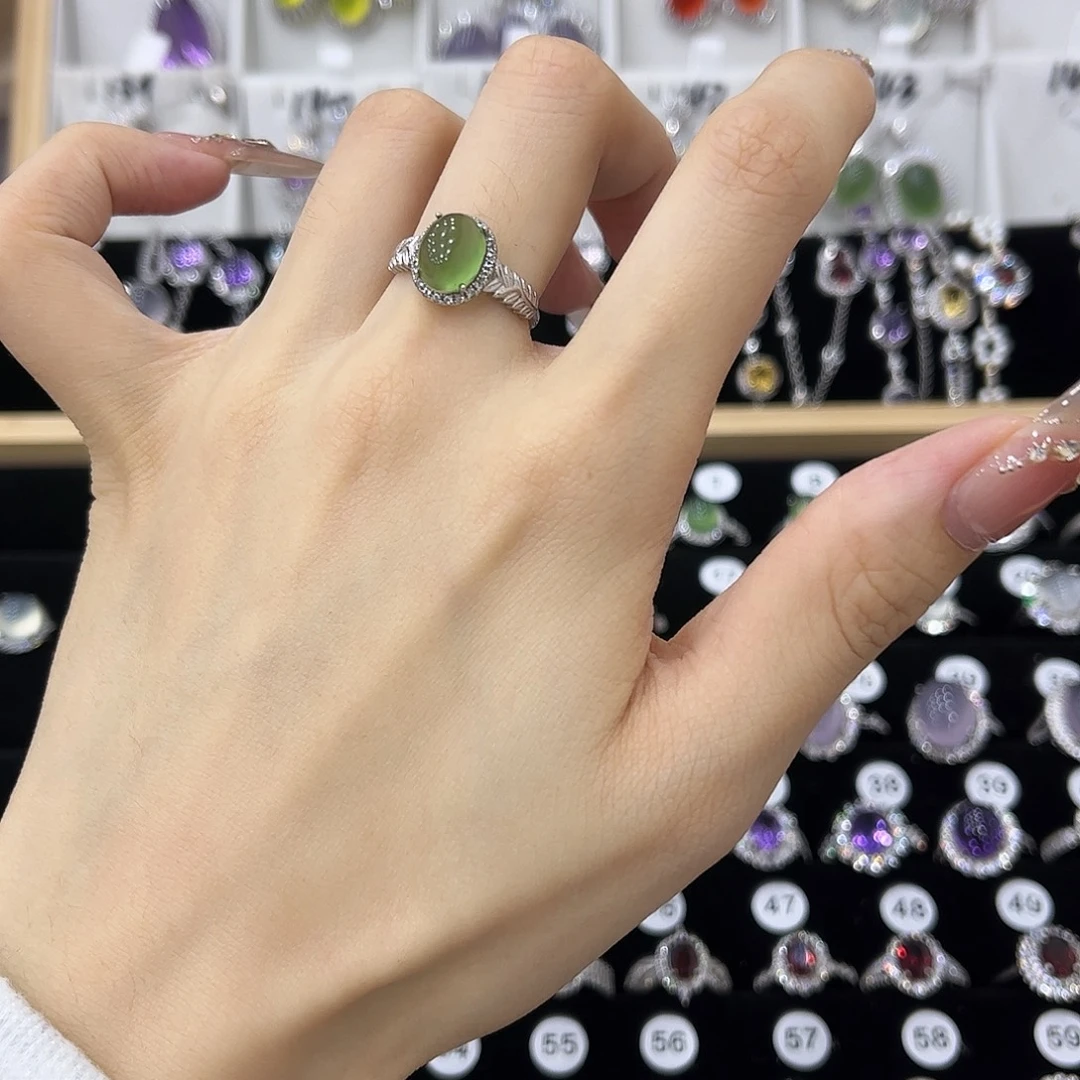 岫玉银S925镶嵌戒指