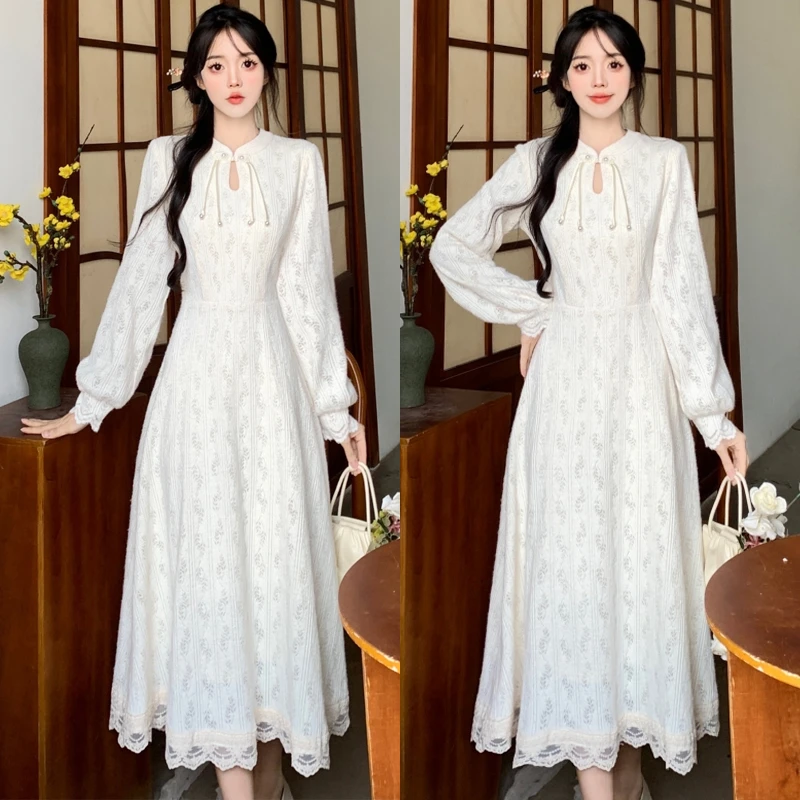 大码胖mm秋冬新款韩版新中式国风改良旗袍长裙收腰显连衣裙女