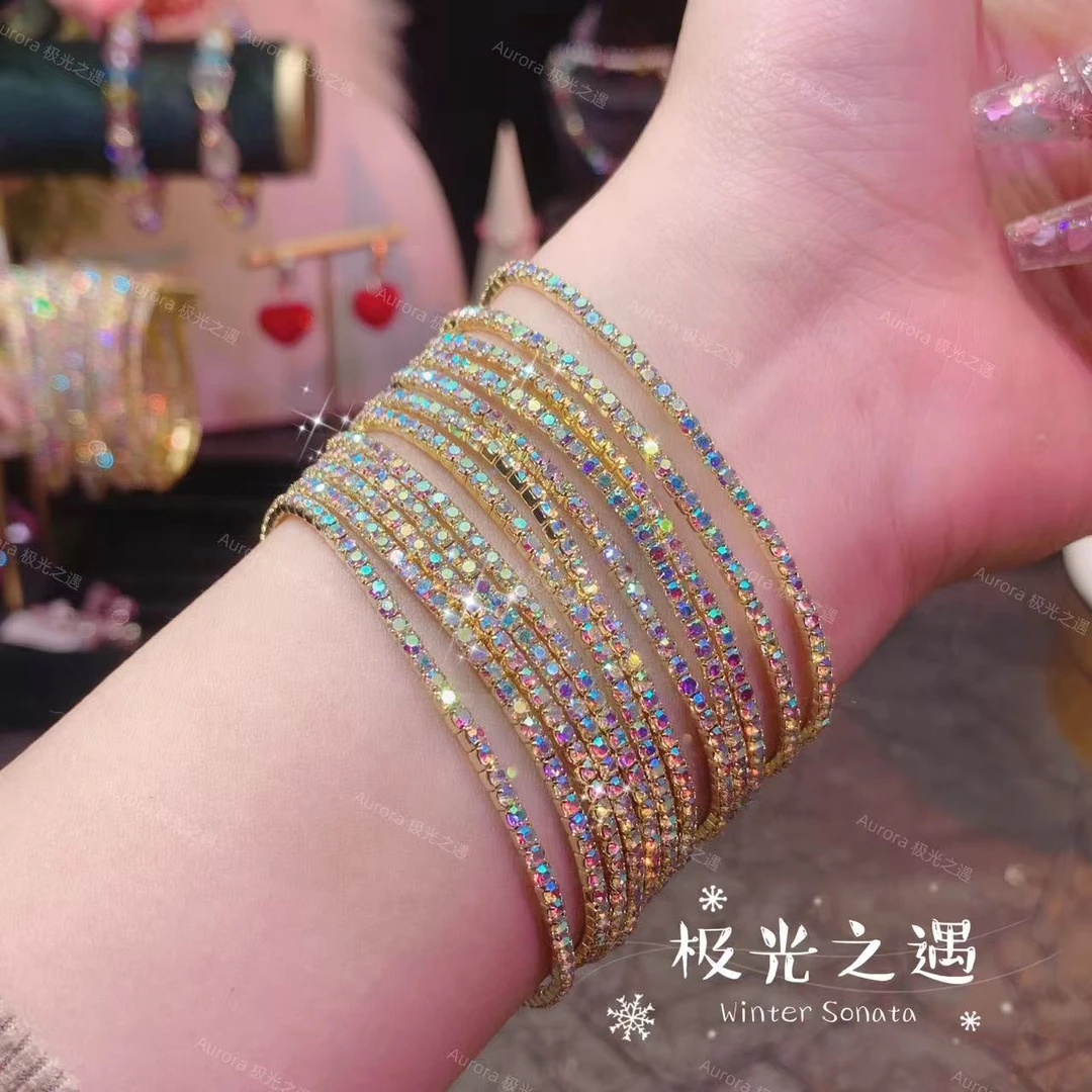 非金属仿水晶手链 香槟黄手工百搭简约弹力手链