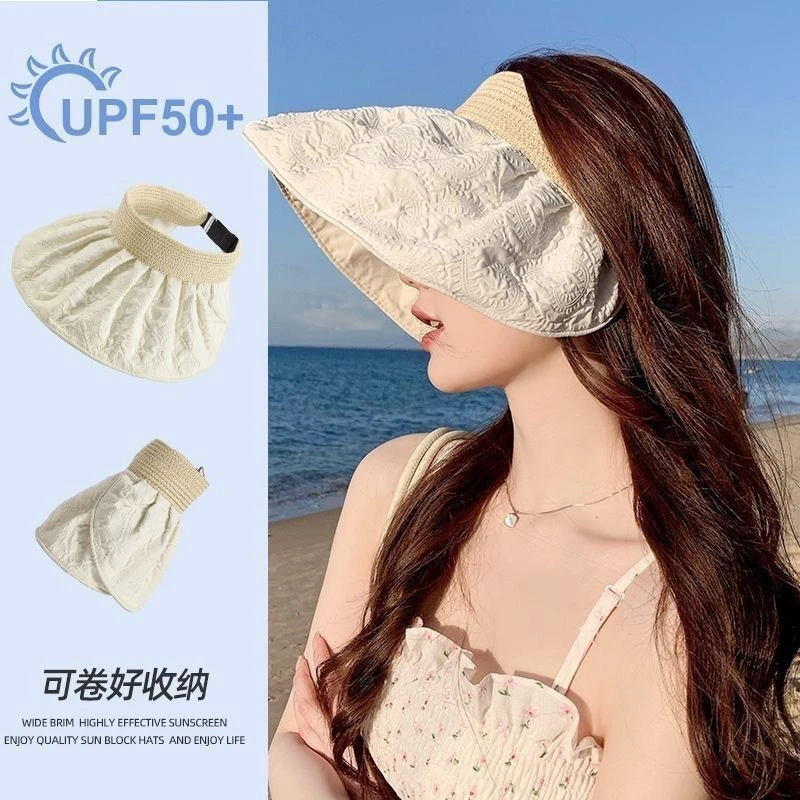 双面骑车防紫外线空顶夏天女贝壳帽遮阳帽大檐太阳帽子防晒帽夏季