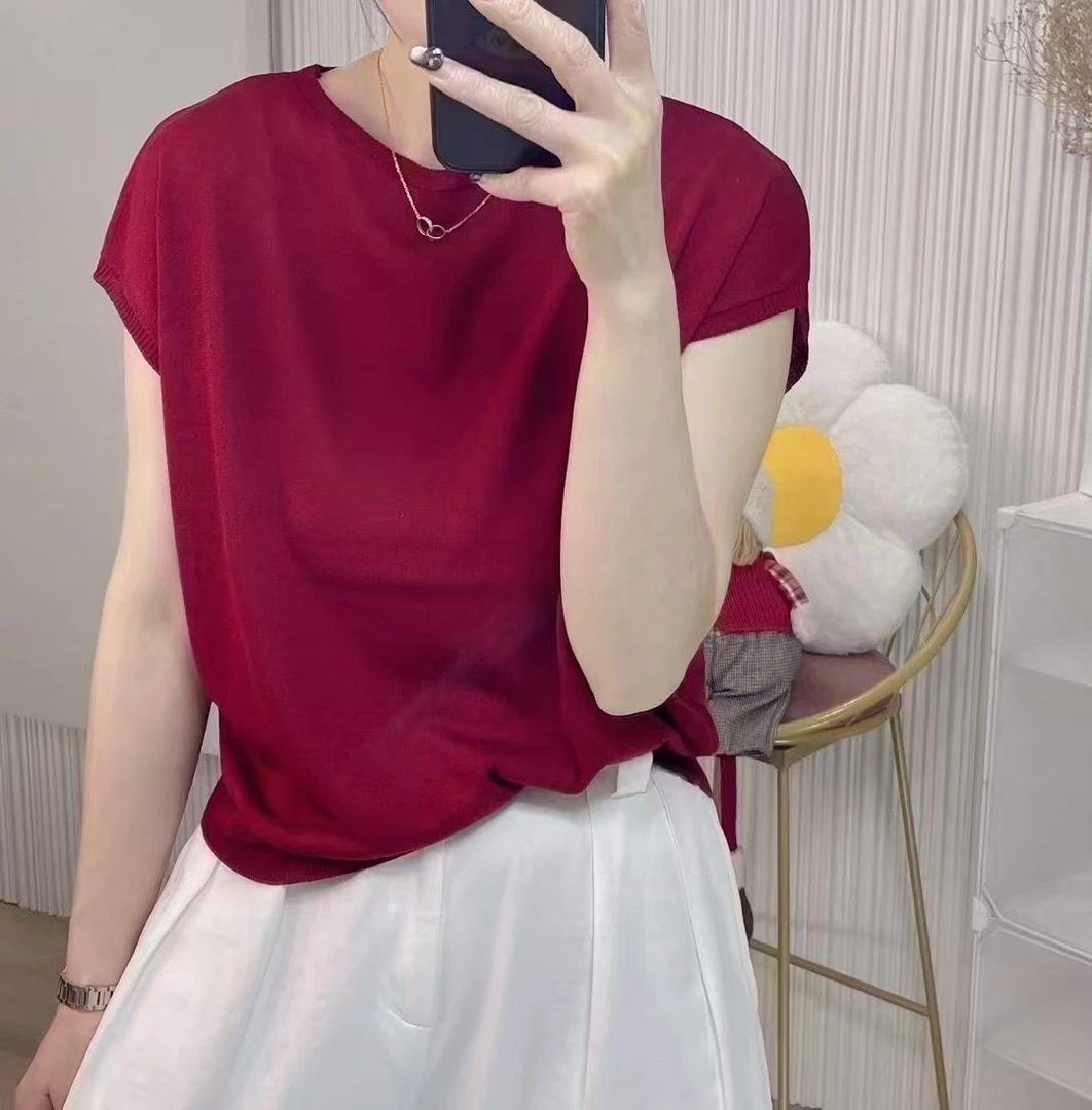 桑蚕丝天丝轻奢气质百搭宽松针织T恤