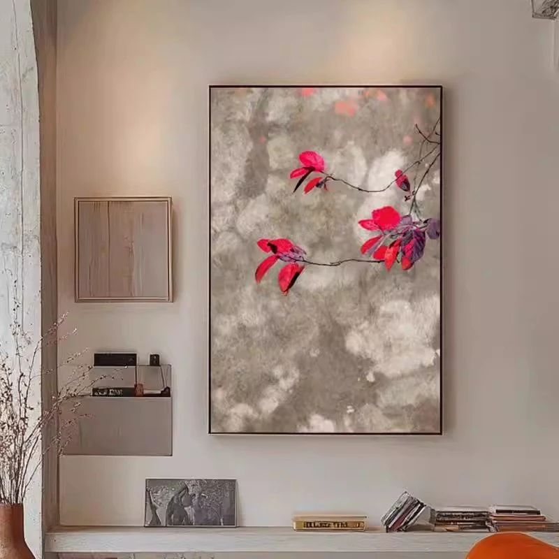 中古侘寂风客厅背景墙砂岩装饰画入户玄关中式挂画高级感床头壁画