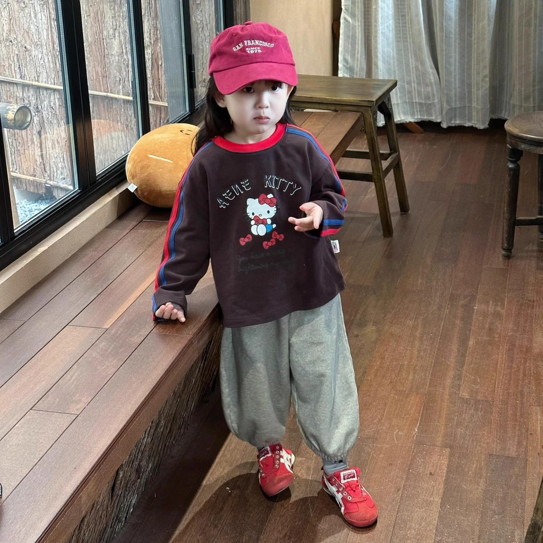 女童套装秋季可爱KT猫印花长袖T恤宝宝新款时髦百搭纯色束脚卫裤