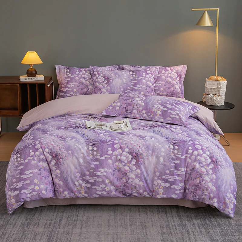 数码印花加厚全棉磨毛四件套纯棉床上用品套件简约轻奢高档礼盒装