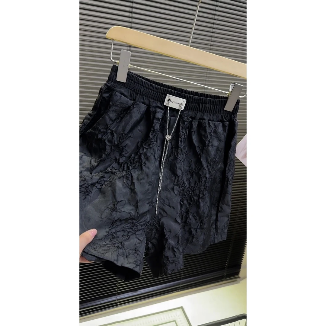 欧货轻奢款提花时尚百搭松紧腰复古链条短裤女