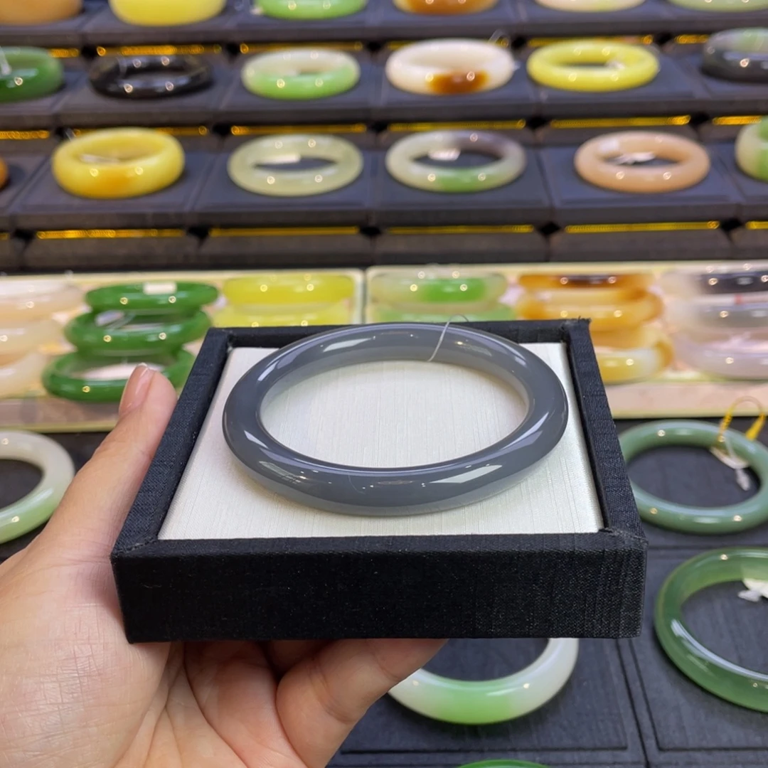 和田玉未镶嵌手镯圆条美人紫镯5859