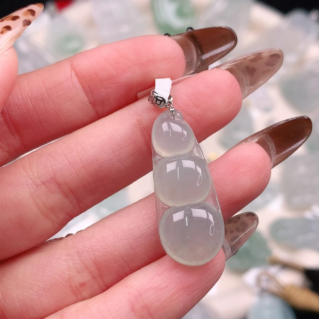 翡翠颈饰18K金镶嵌冰晴豆35.5、30、12.6、5.3