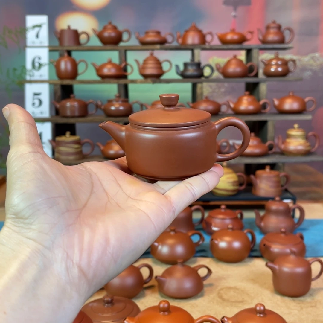 茶壶紫砂得*潮州手工手拉朱泥潮式汉瓦