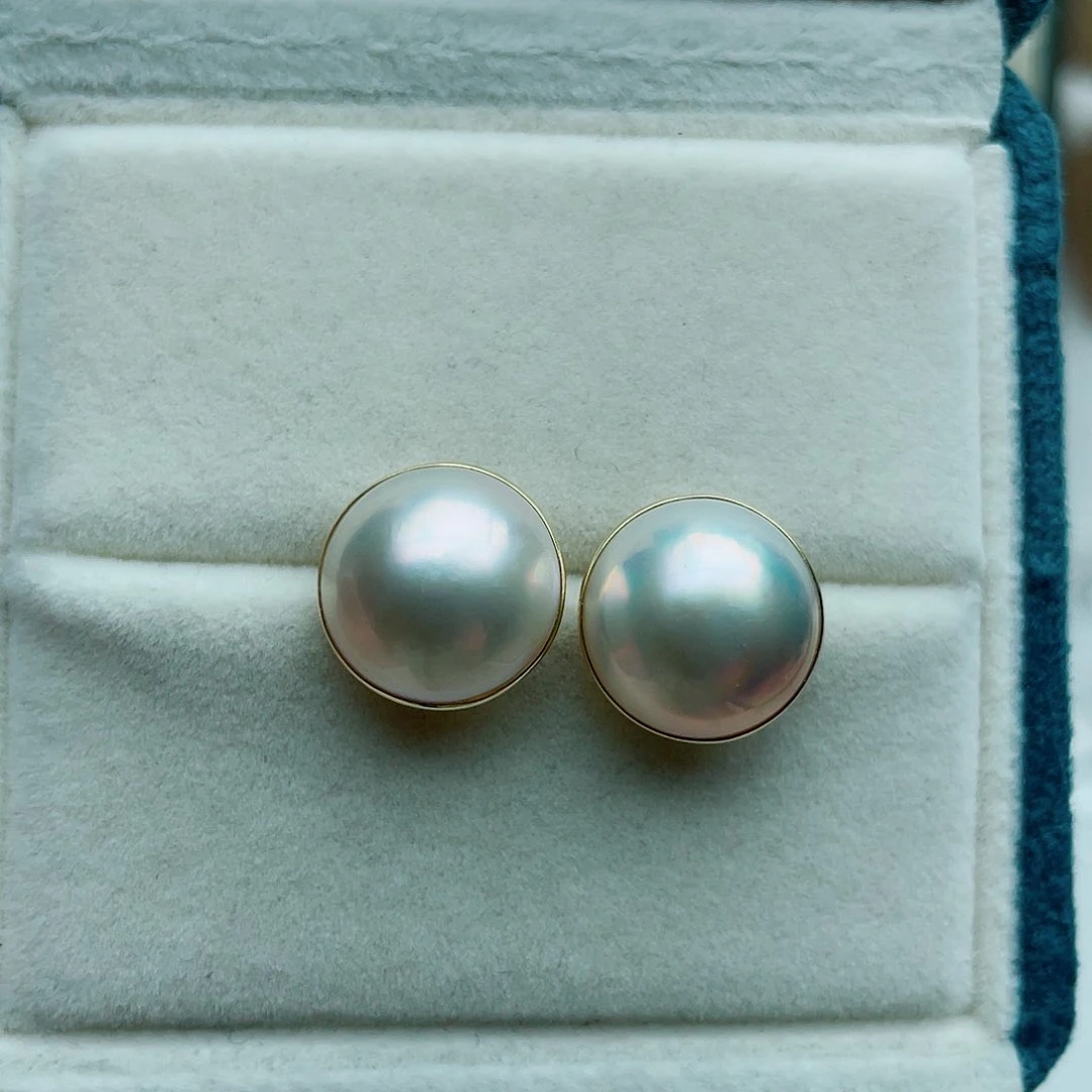 耳饰18K金镶嵌拼合珍珠（马贝珠）