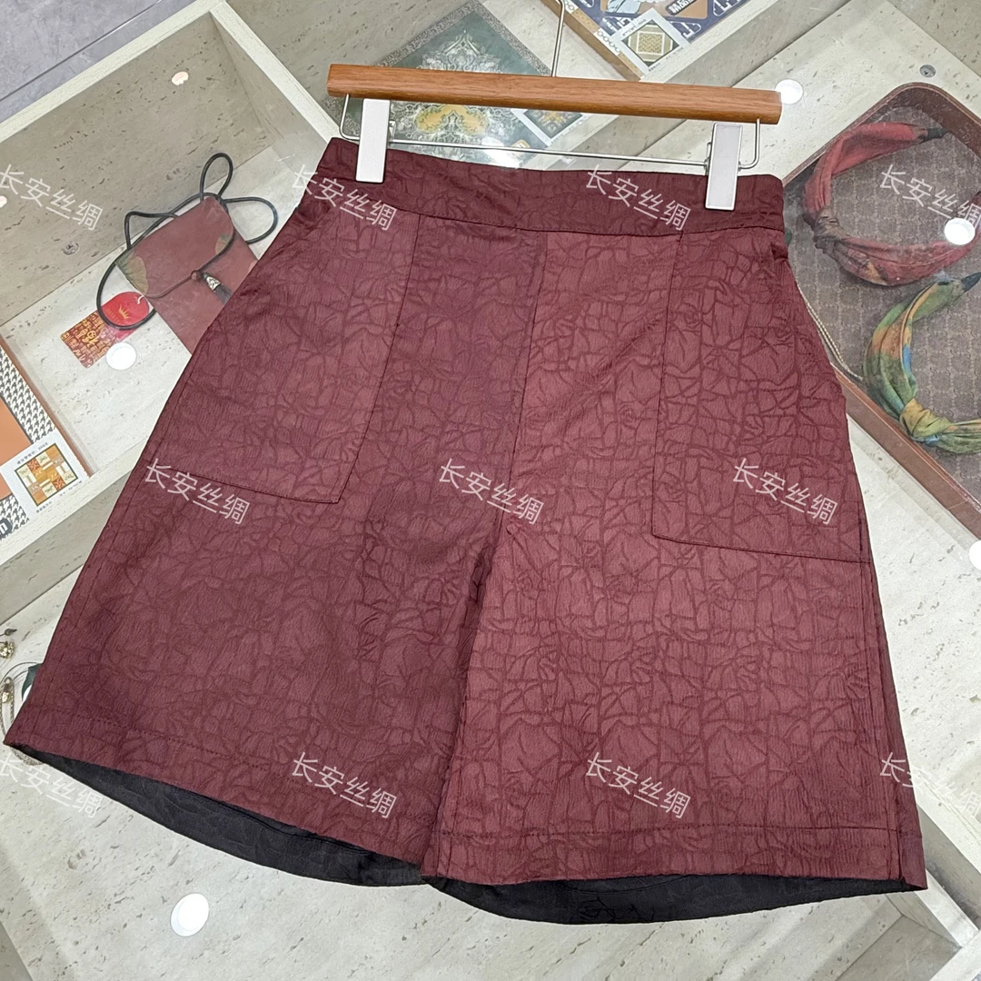 【长安】双面双穿 新中式国风复古绸缎龟裂纹短裤女FY5041601