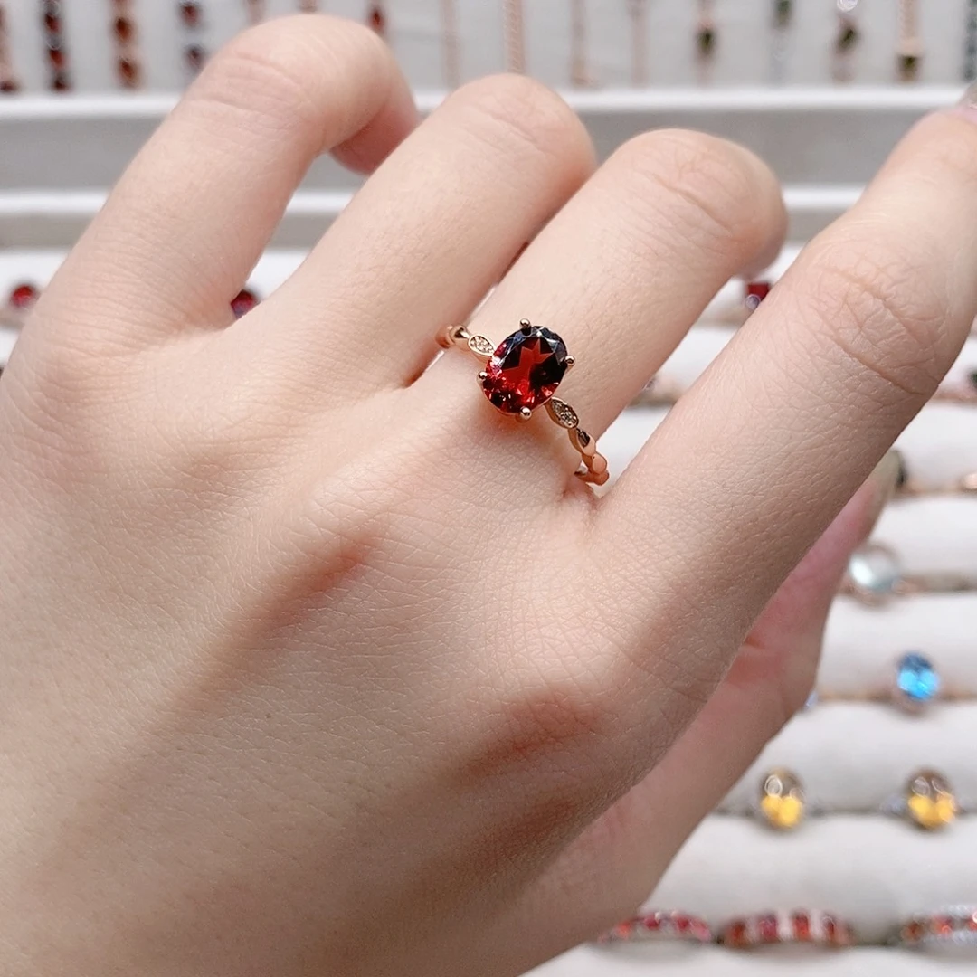 石榴石戒指银S925镶嵌开口